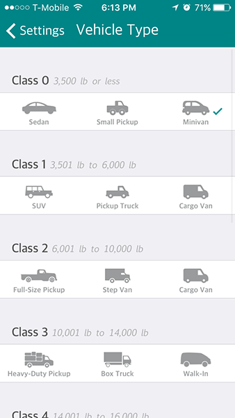 vehicle class select